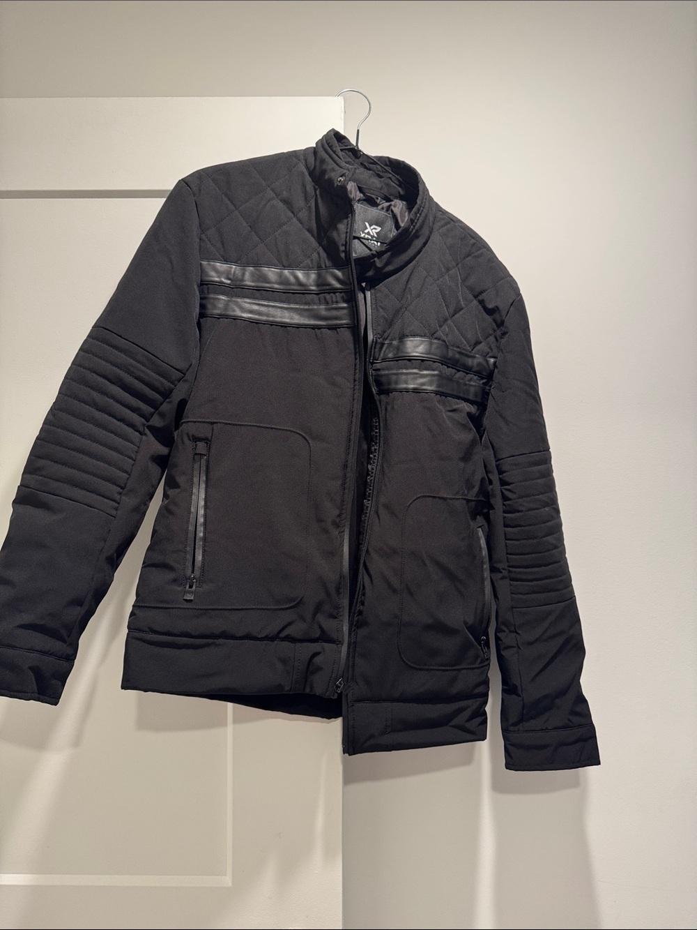 Men's Black Quilted Moto-Style Puffer Jacket
